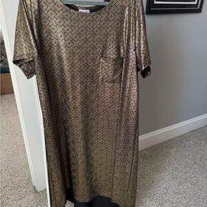 LuLaRoe Metallic Gold Patterned Midi Dress